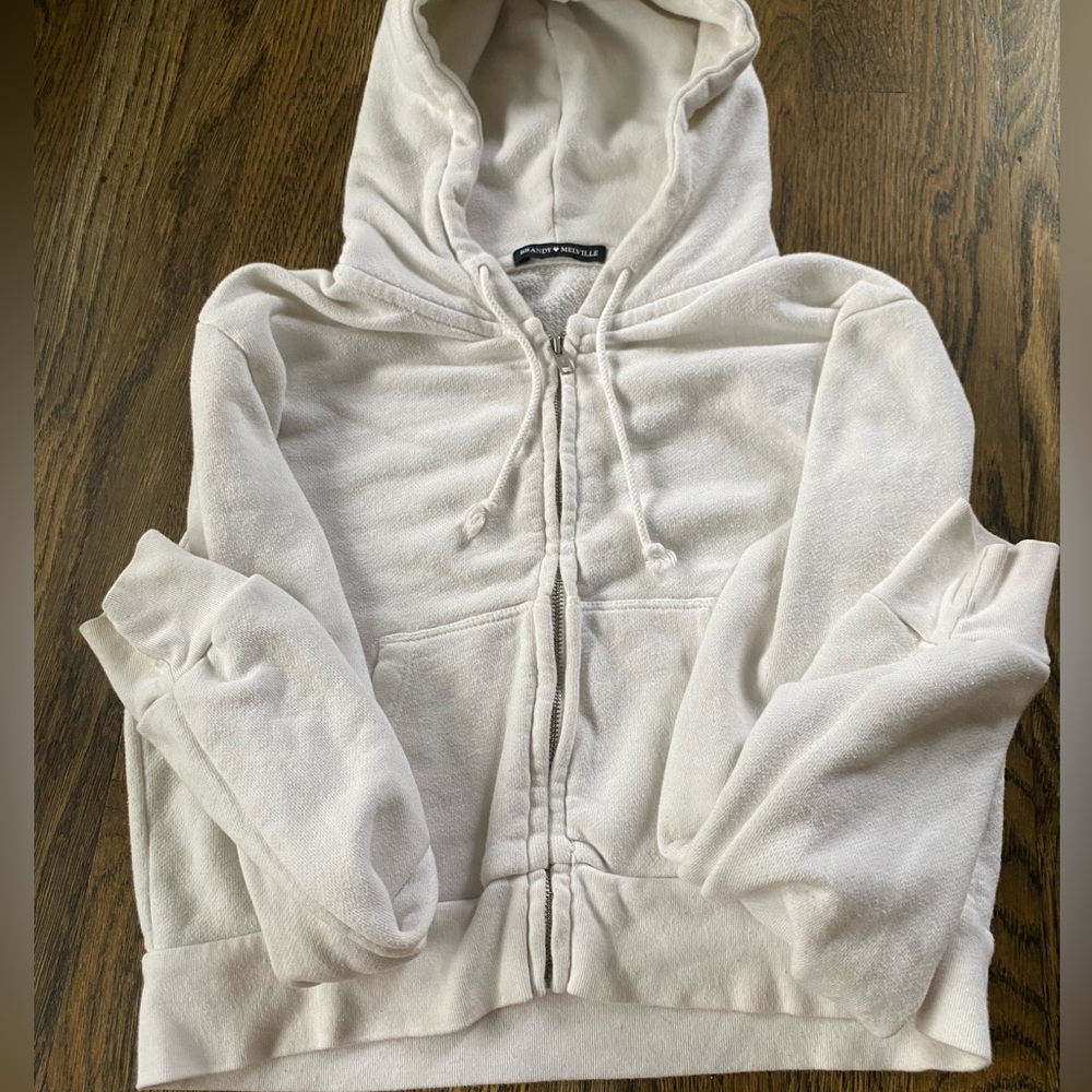 Brandy Melville White Crop Zip Up Hoodie